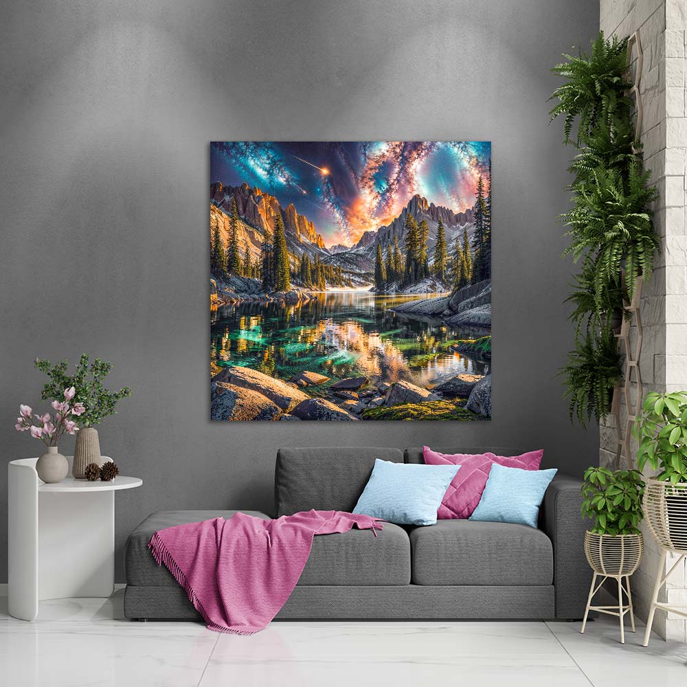 5D Diamond Painting – Aurora über dem Kristallsee, Unique-Diamond