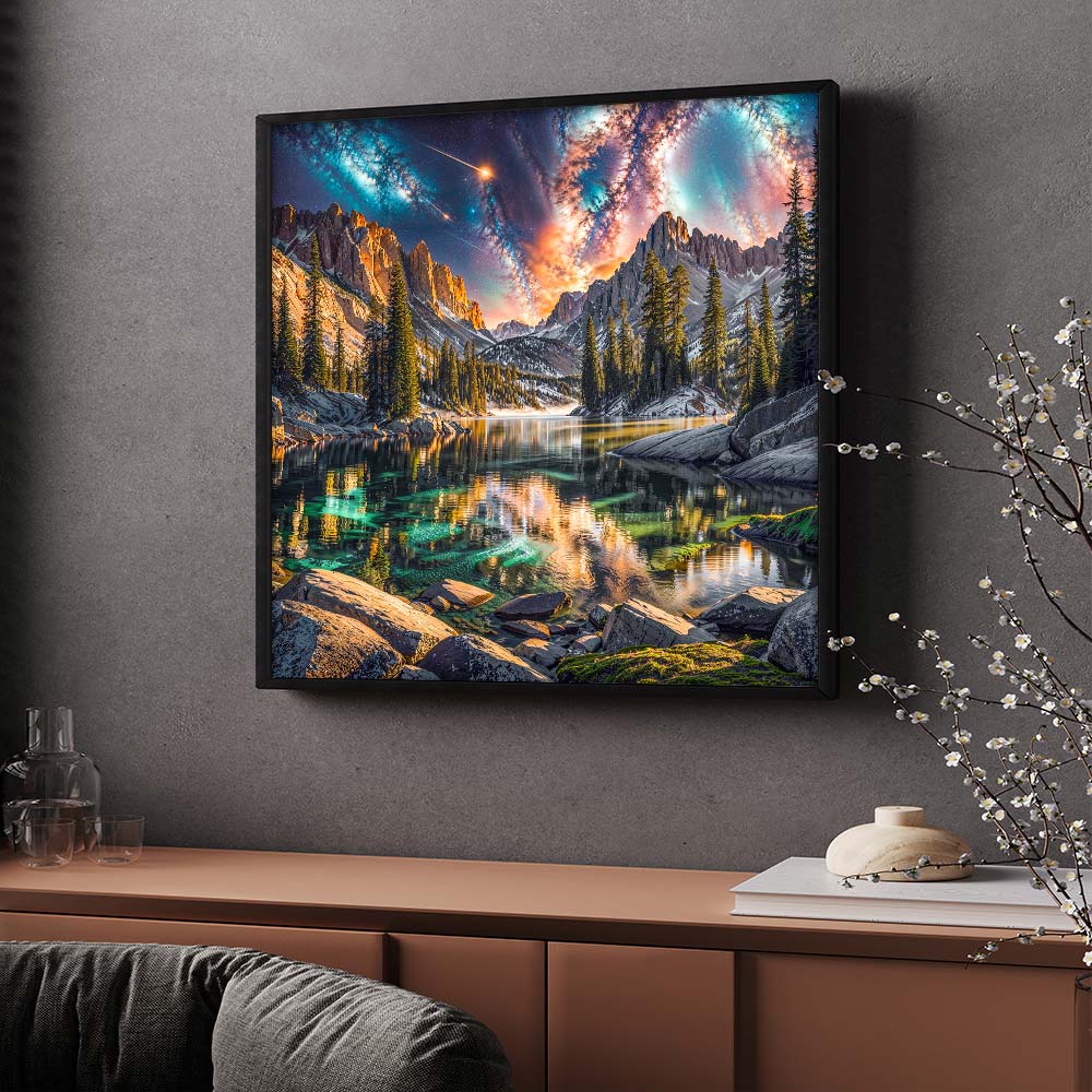 5D Diamond Painting – Aurora über dem Kristallsee, Unique-Diamond
