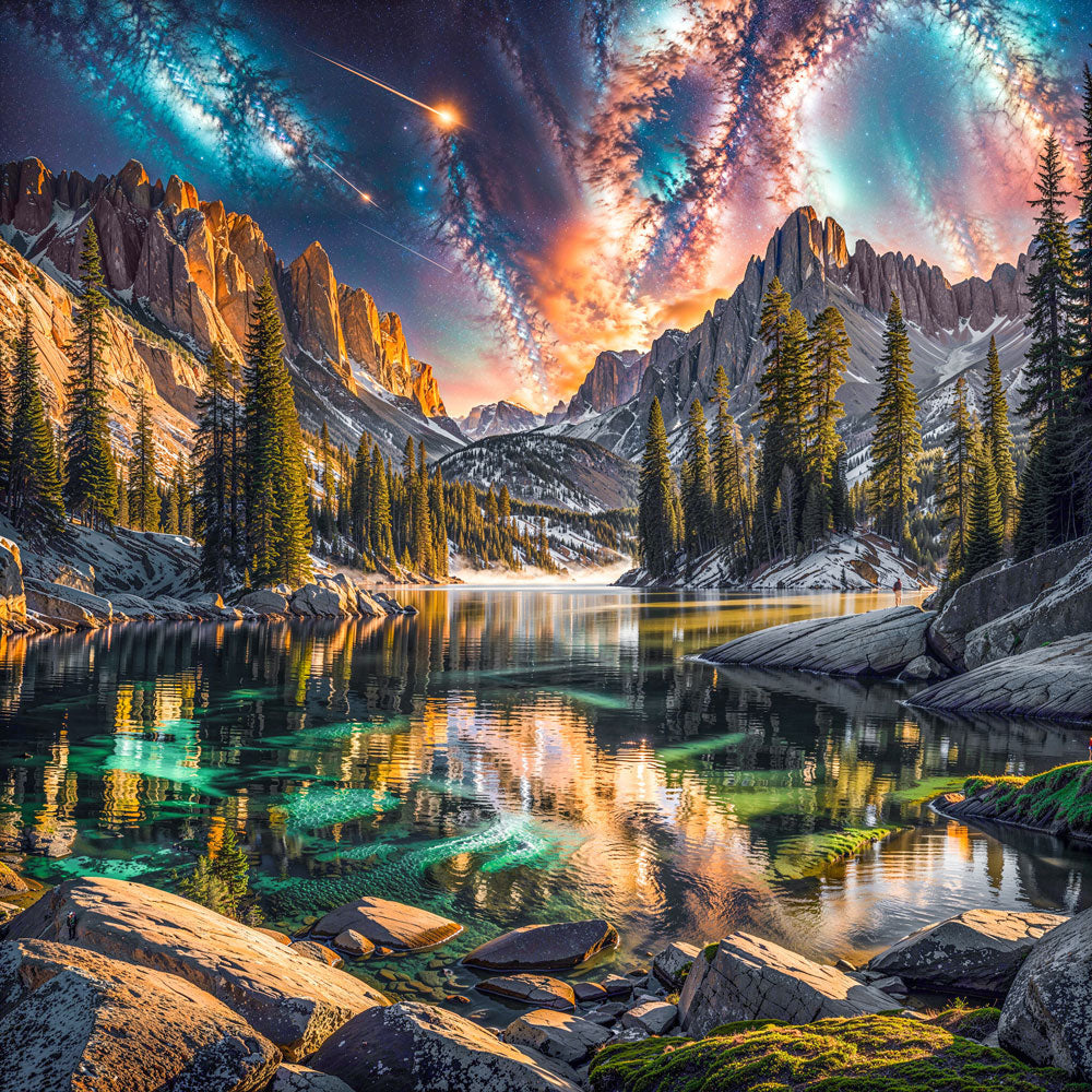 5D Diamond Painting – Aurora über dem Kristallsee, Unique-Diamond