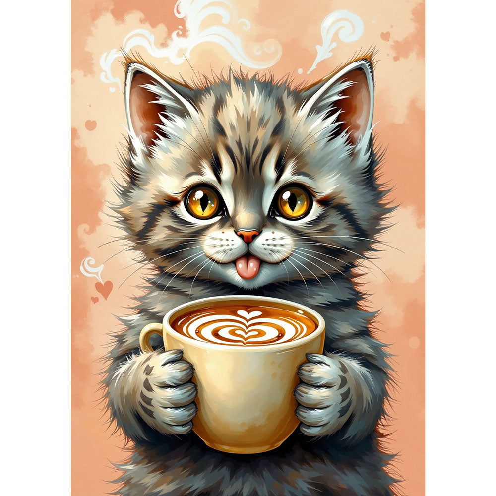 5D Diamond Painting – Bella, das Kaffeekätzchen, Unique-Diamond