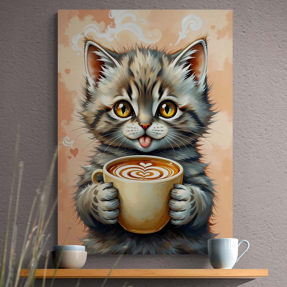 5D Diamond Painting – Bella, das Kaffeekätzchen, Unique-Diamond