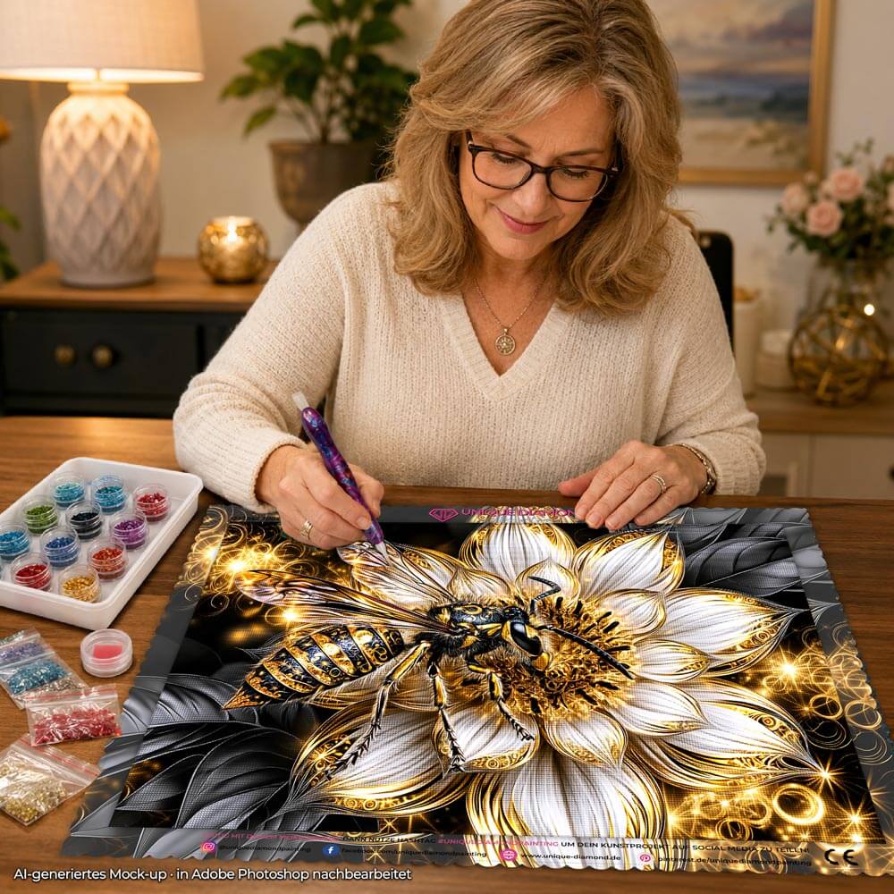 5D Diamond Painting – Biene im Blütengold