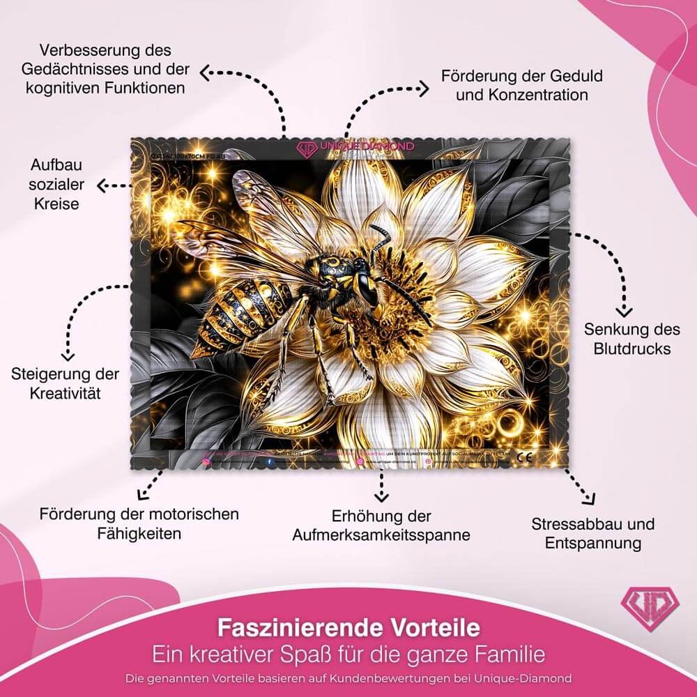 5D Diamond Painting – Biene im Blütengold