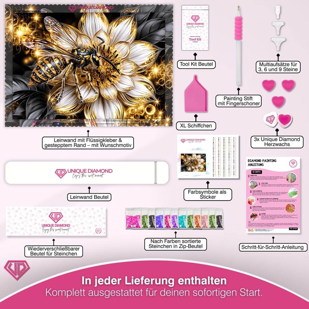 5D Diamond Painting – Biene im Blütengold