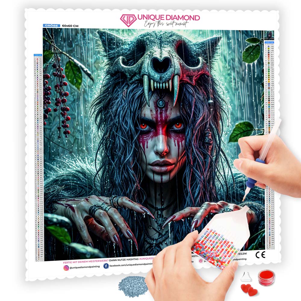 5D Diamond Painting – Bloodmoon Huntress, Unique-Diamond