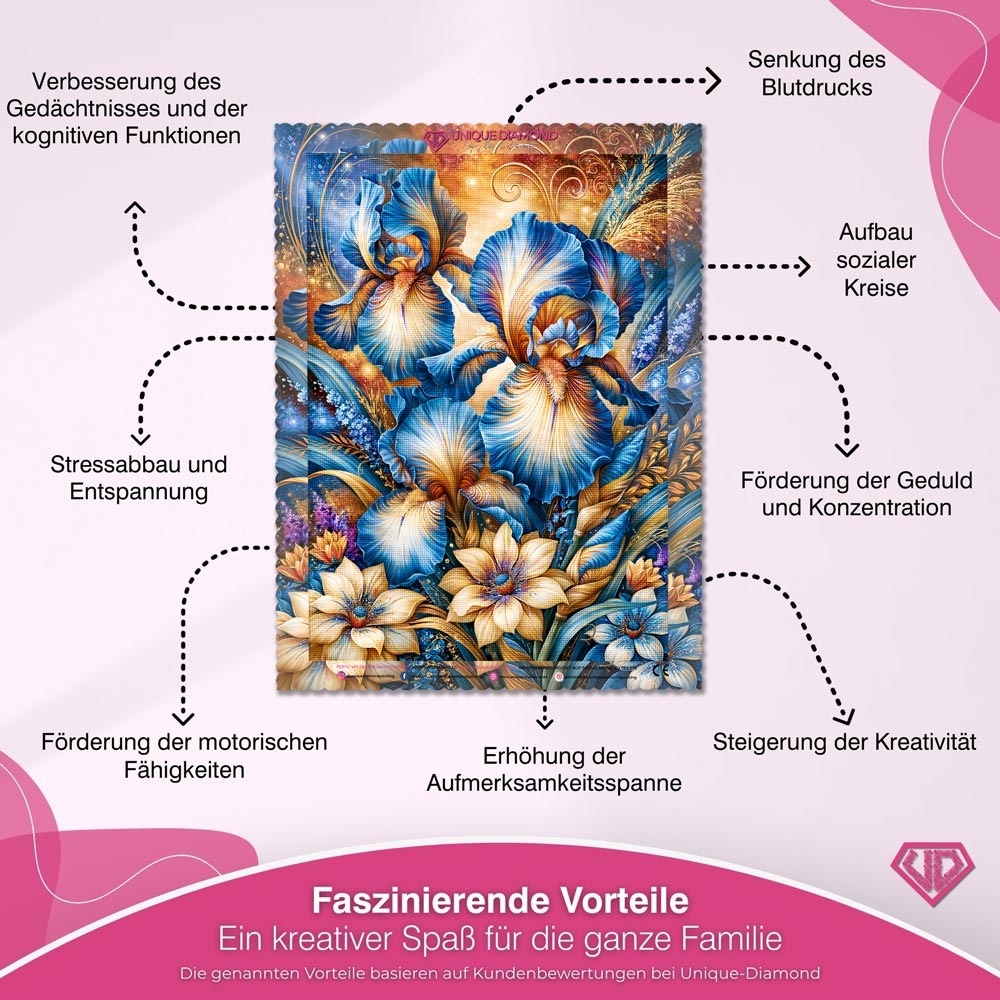 5D Diamond Painting – Blue Iris Golden Radiance