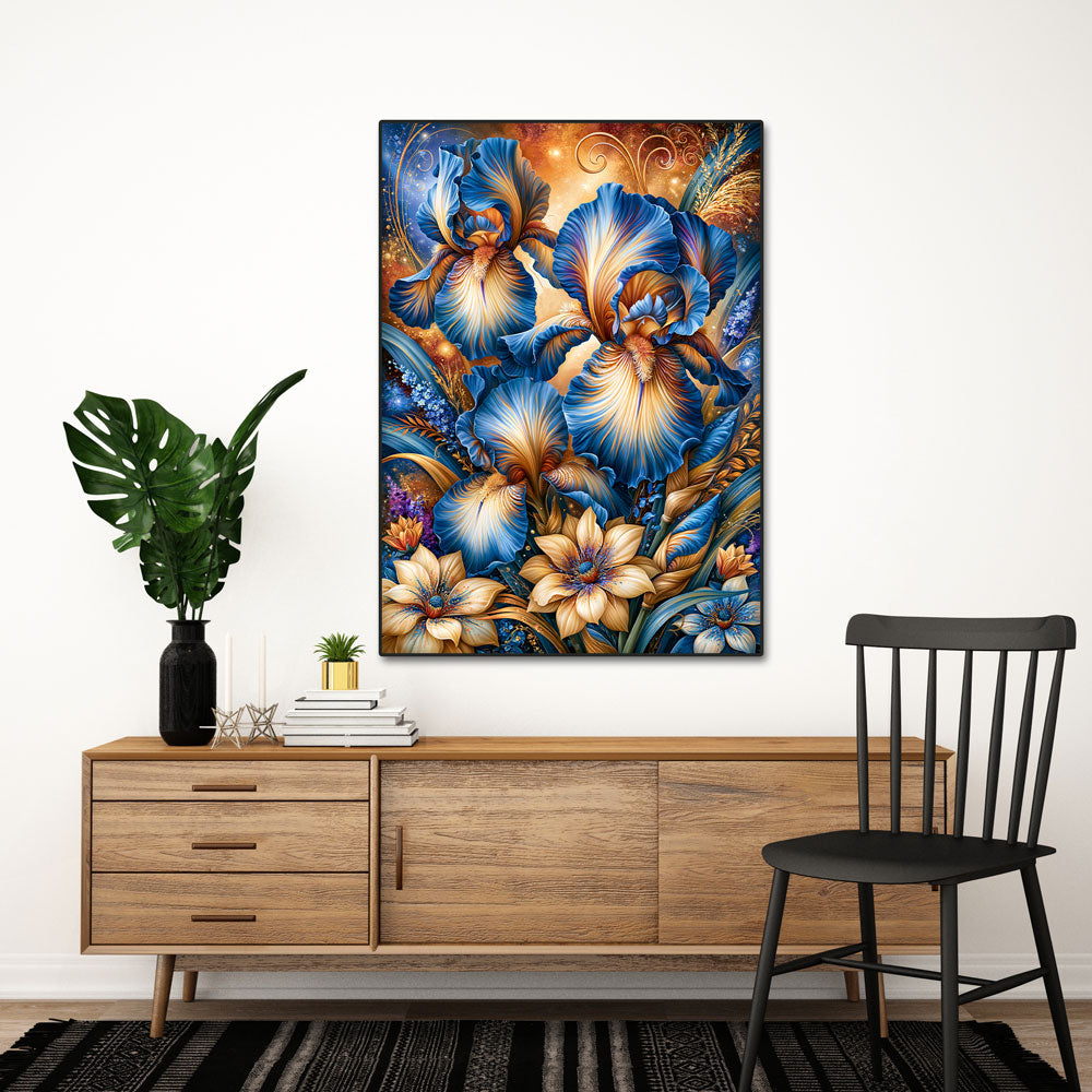 5D Diamond Painting – Blue Iris Golden Radiance