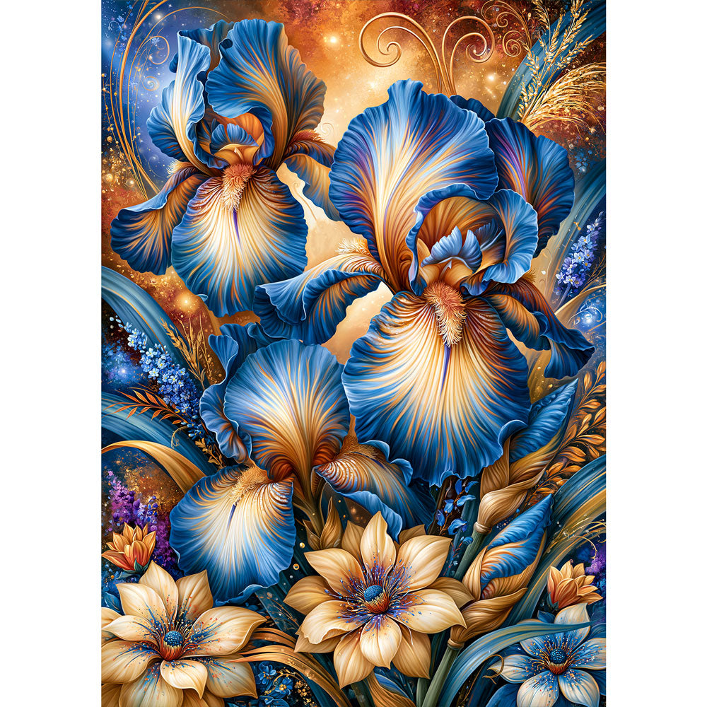 5D Diamond Painting – Blue Iris Golden Radiance | Unique Diamond