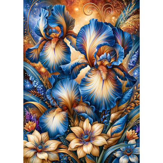 5D Diamond Painting – Blue Iris Golden Radiance | Unique Diamond