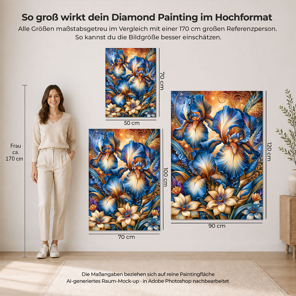 5D Diamond Painting – Blue Iris Golden Radiance