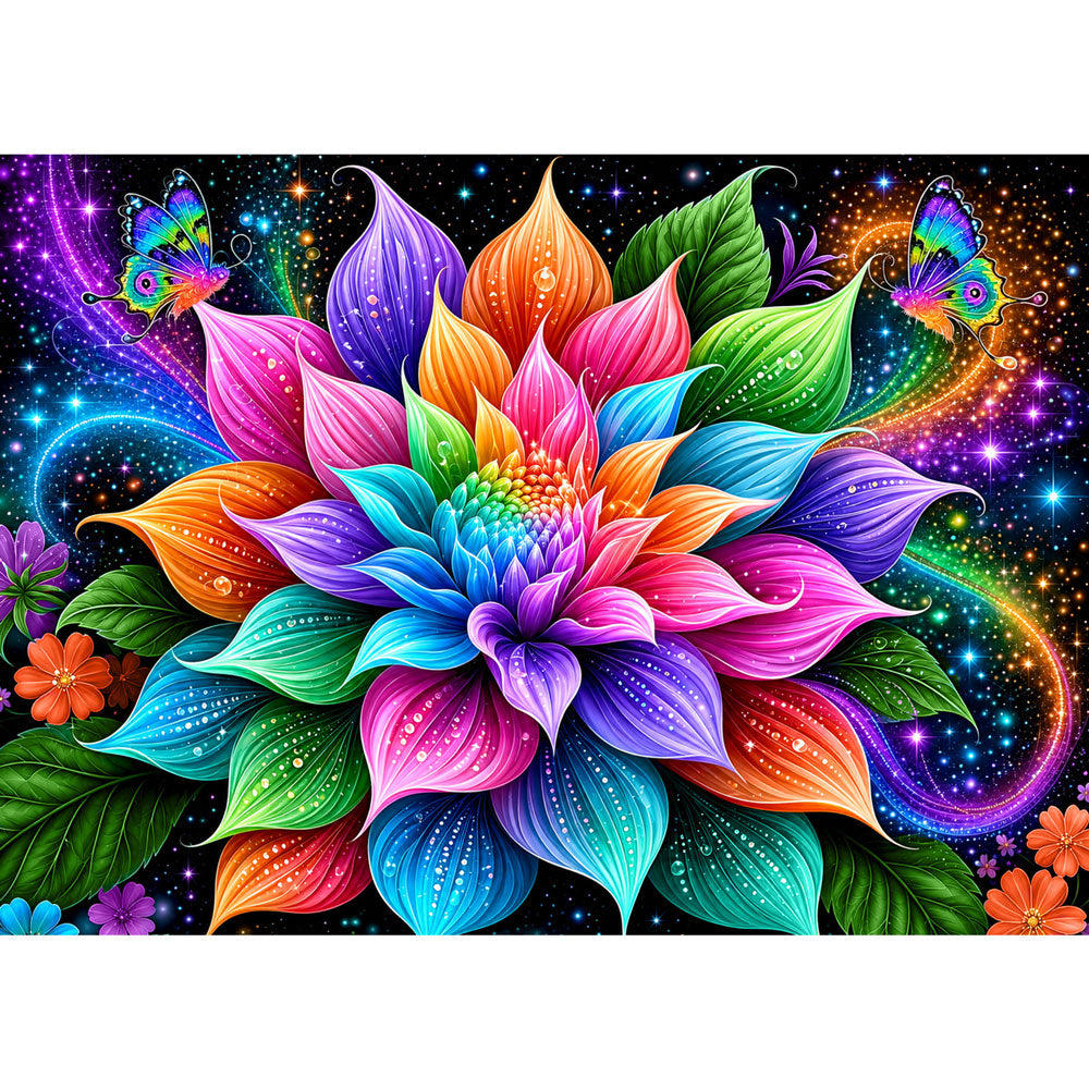 5D Diamond Painting – Blüte im kosmischen Farbenlicht | Unique Diamond