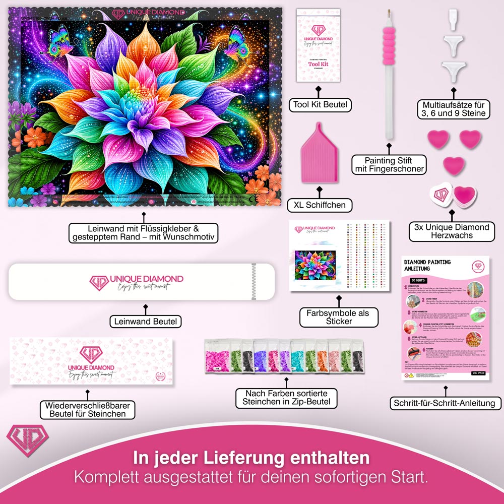 5D Diamond Painting – Blüte im kosmischen Farbenlicht