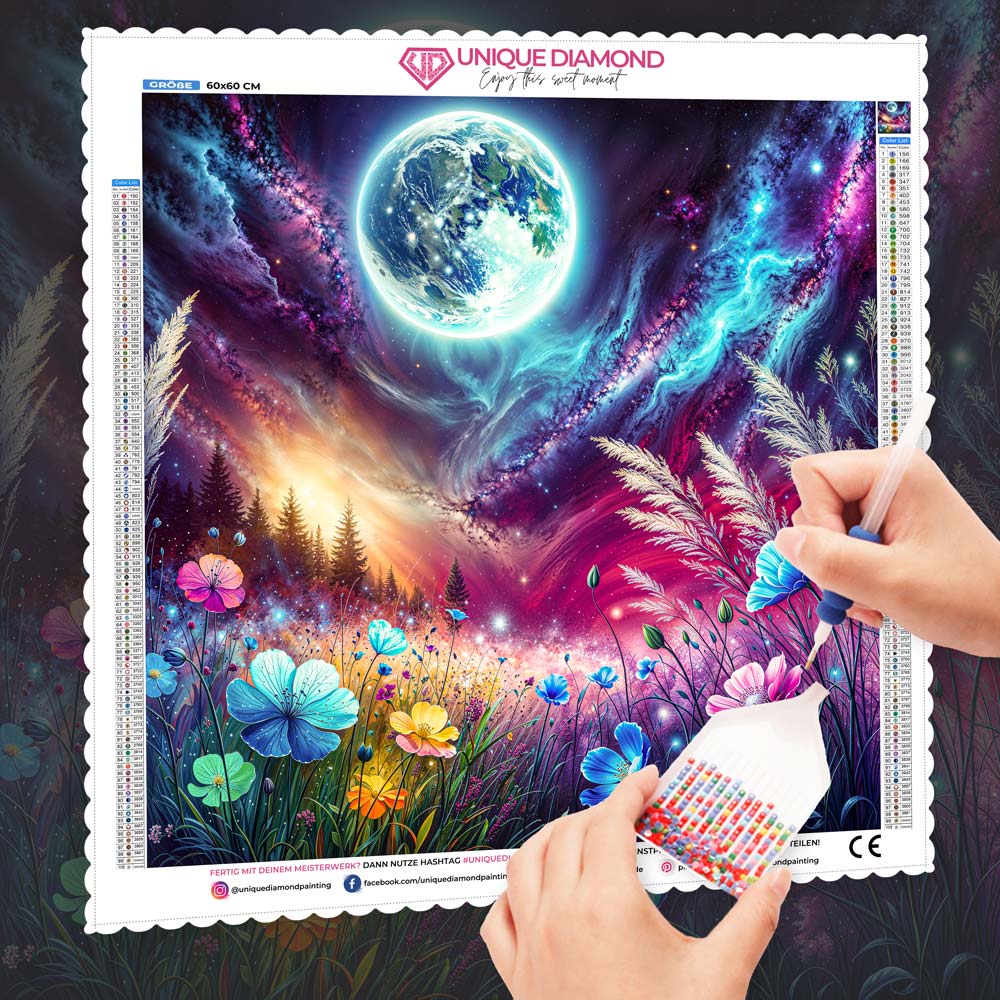5D Diamond Painting – Blüten unter Sternenlicht, Unique-Diamond