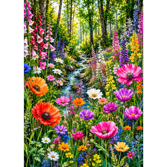 5D Diamond Painting – Blütenbach im Frühlingswald | Unique Diamond