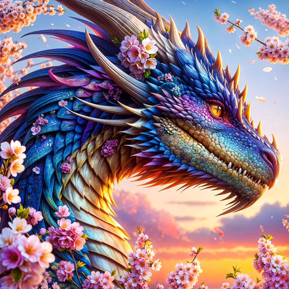 5D Diamond Painting – Blütendrache der Dämmerung Unique-Diamond