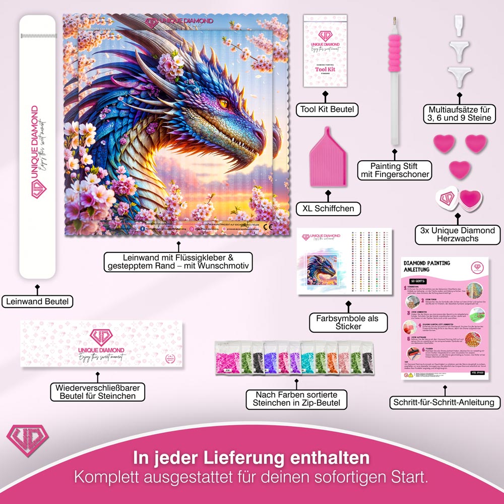 5D Diamond Painting – Blütendrache der Dämmerung Unique-Diamond