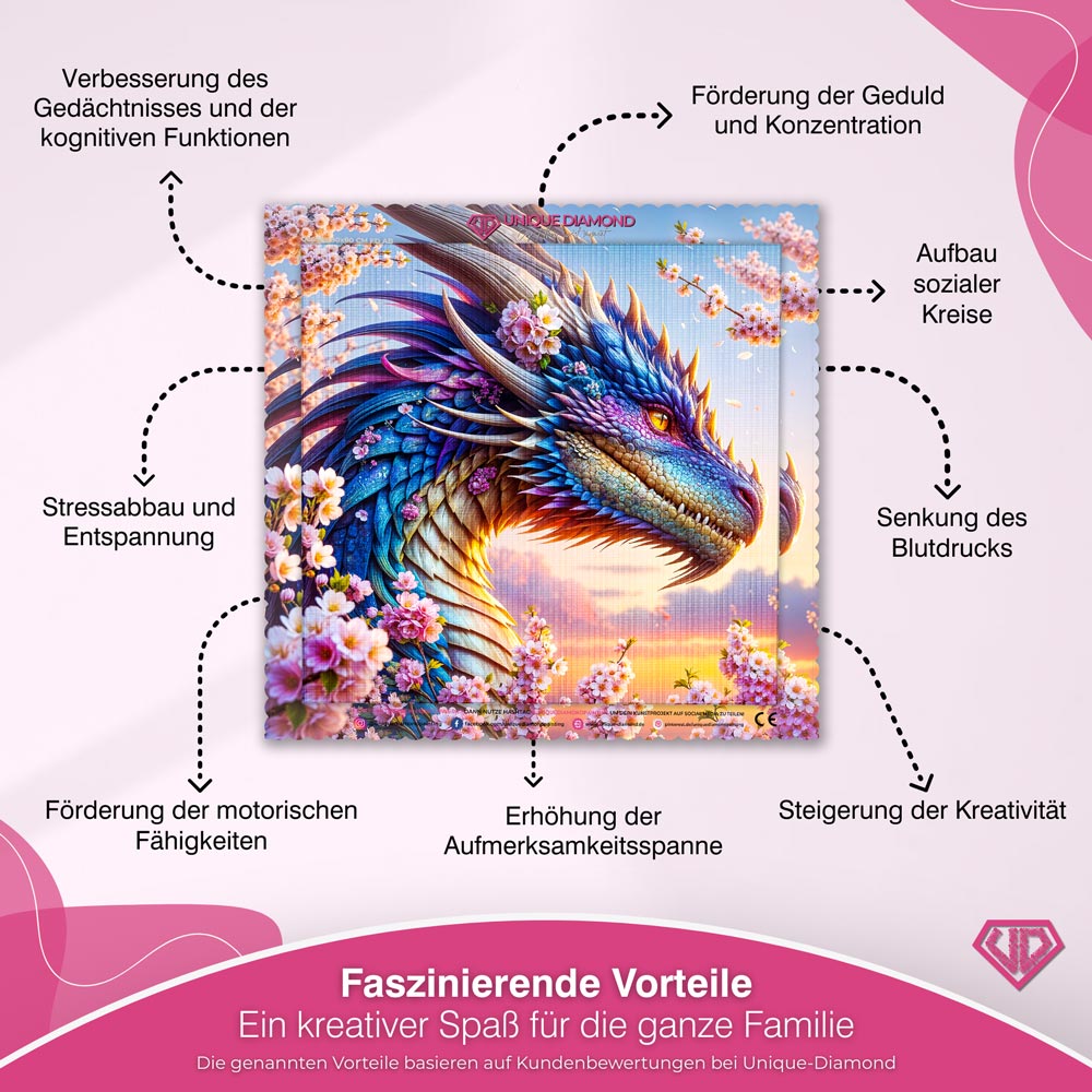 5D Diamond Painting – Blütendrache der Dämmerung Unique-Diamond