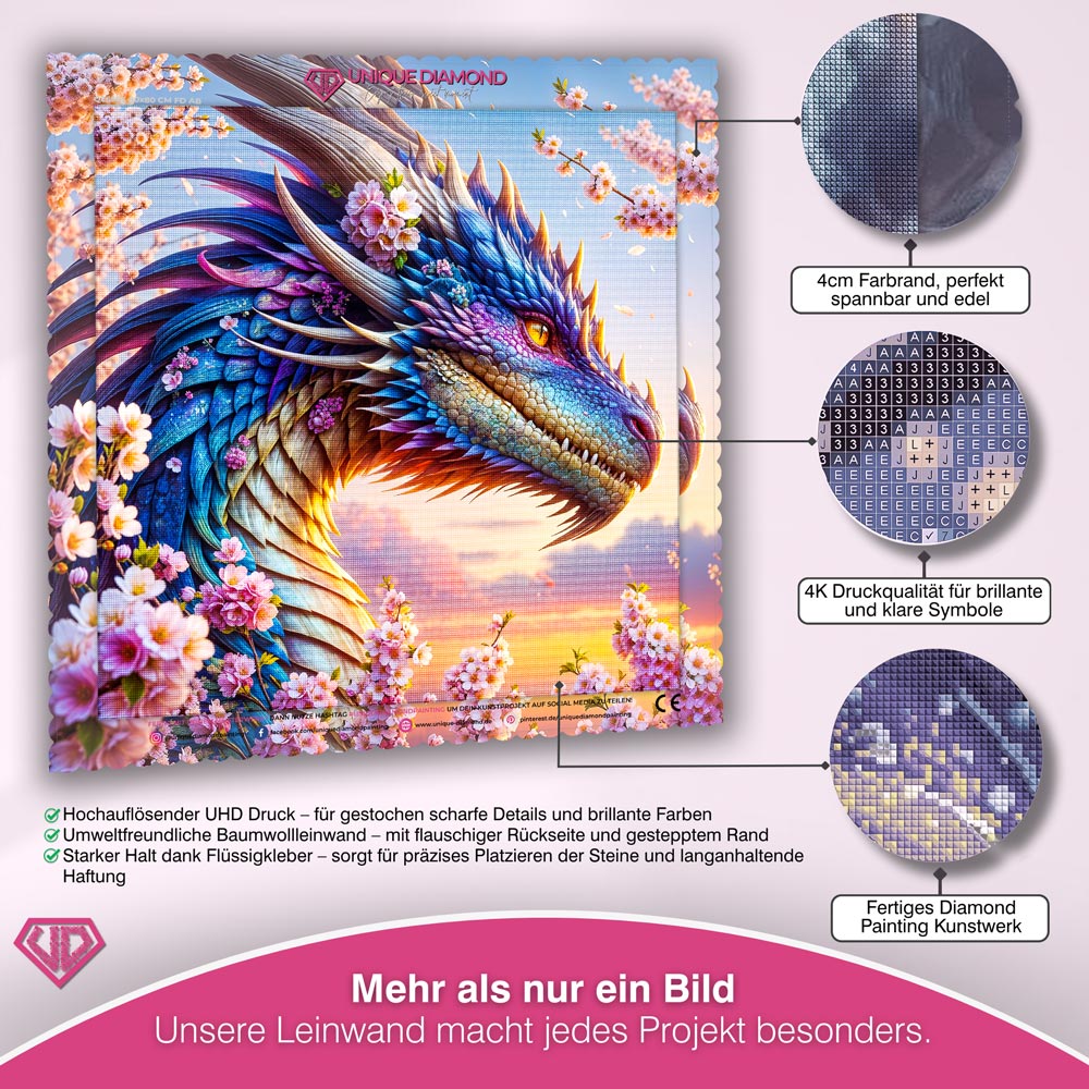 5D Diamond Painting – Blütendrache der Dämmerung Unique-Diamond
