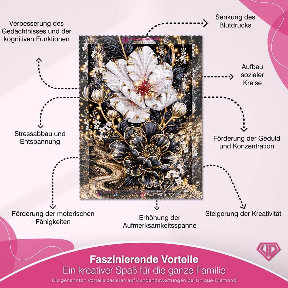 5D Diamond Painting – Blütenduett im Sternengold