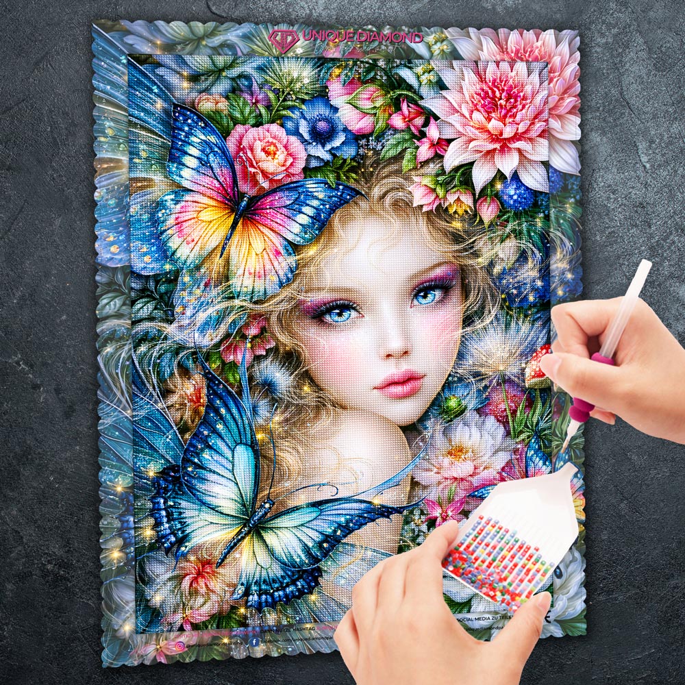 5D Diamond Painting – Blütenfee im Schmetterlingszauber