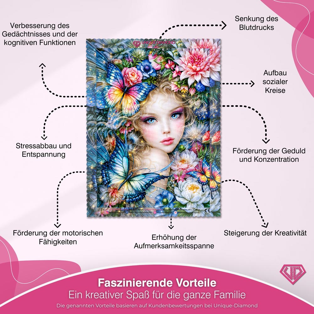 5D Diamond Painting – Blütenfee im Schmetterlingszauber