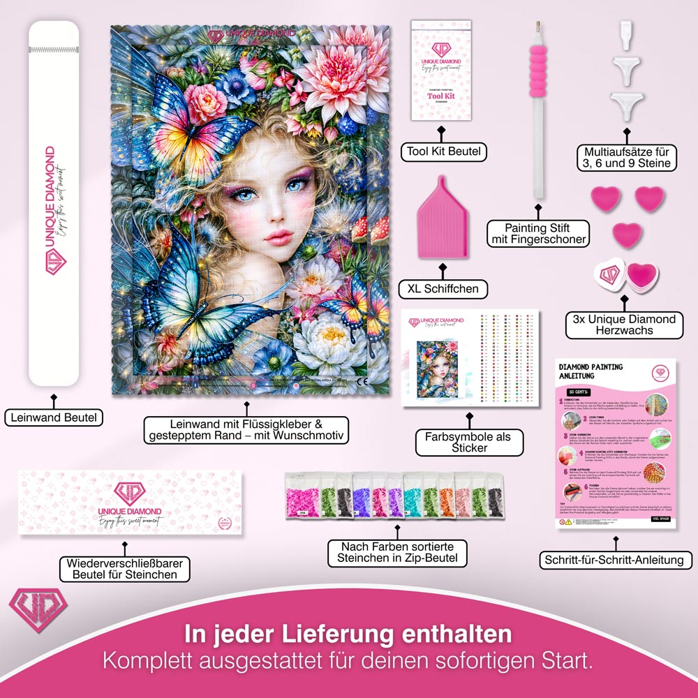 5D Diamond Painting – Blütenfee im Schmetterlingszauber