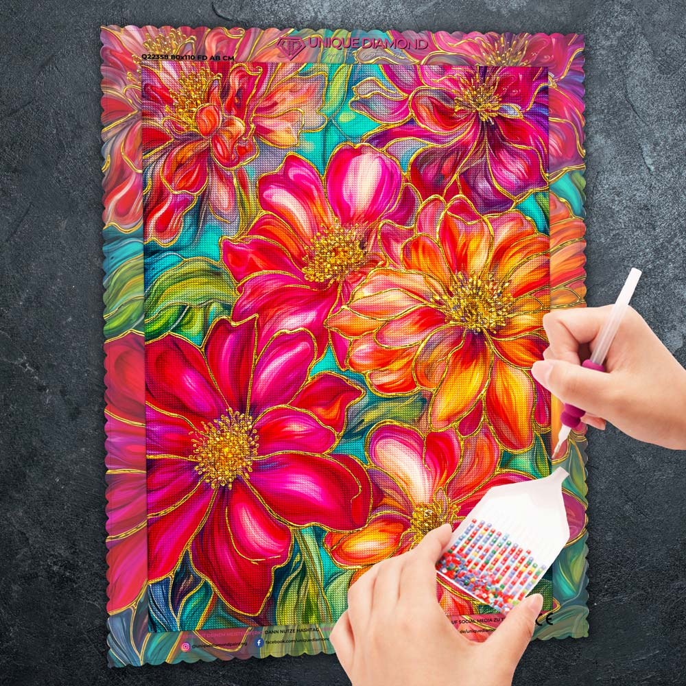 5D Diamond Painting – Blütenfeuer in Gold, Unique-Diamond