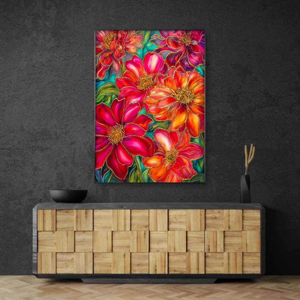5D Diamond Painting – Blütenfeuer in Gold, Unique-Diamond