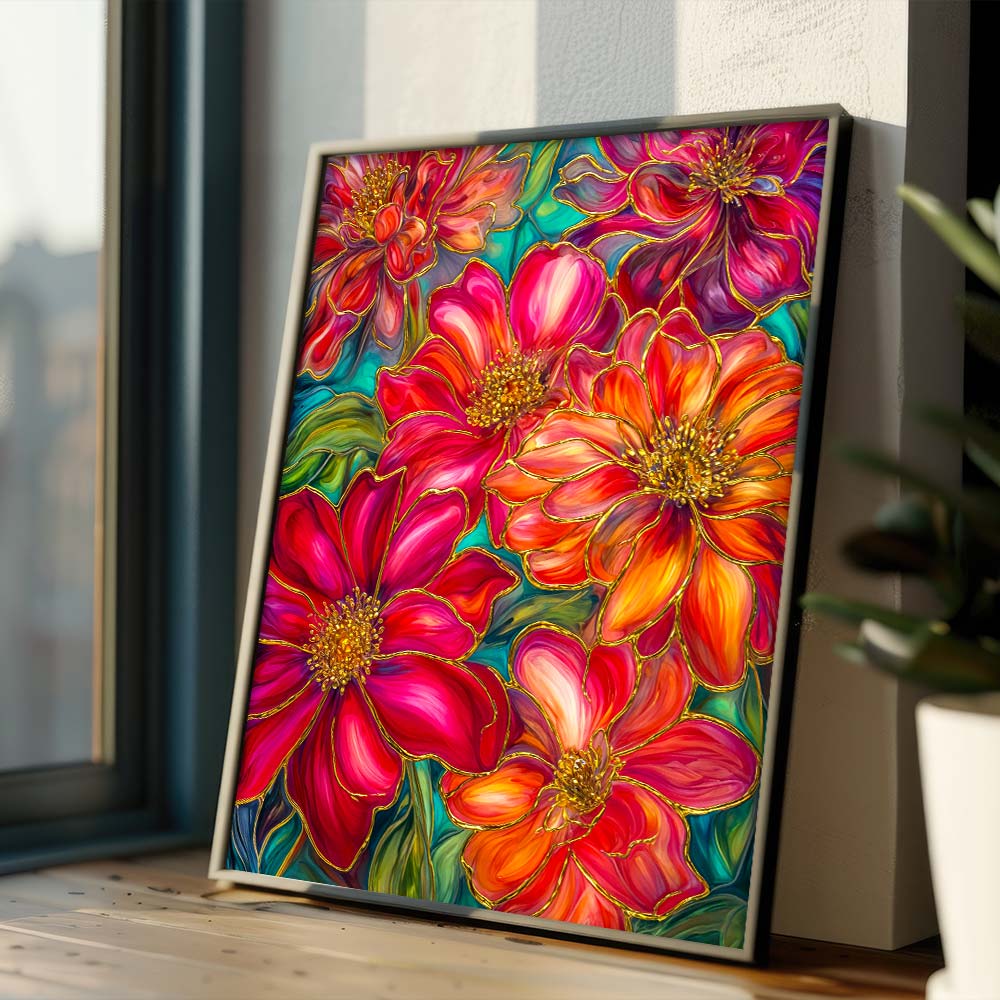 5D Diamond Painting – Blütenfeuer in Gold, Unique-Diamond