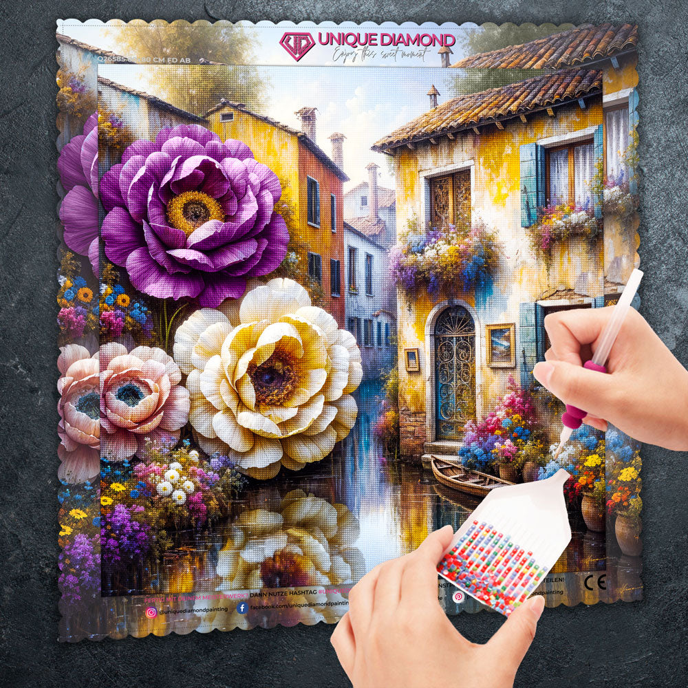 5D Diamond Painting – Blütenflair am Kanal