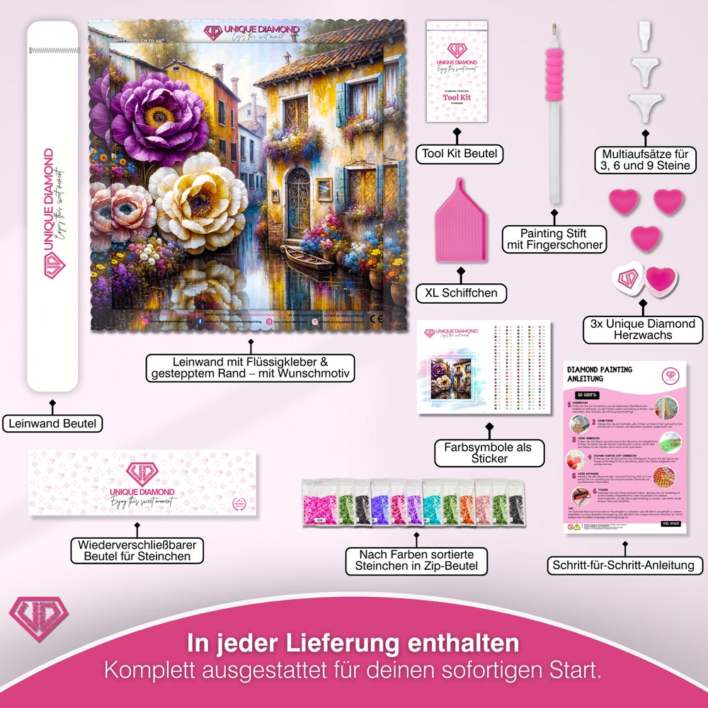 5D Diamond Painting – Blütenflair am Kanal