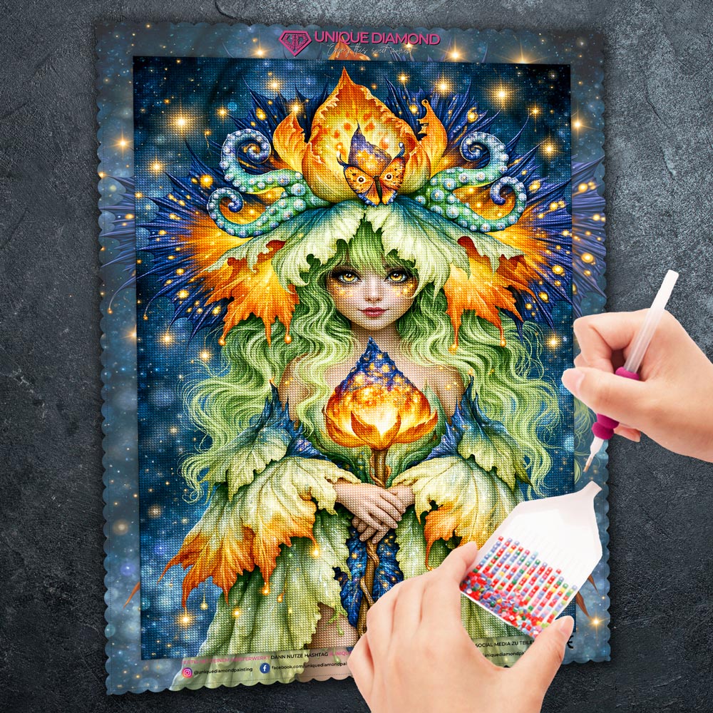 5D Diamond Painting – Blütenhüterin des Sternenlichts