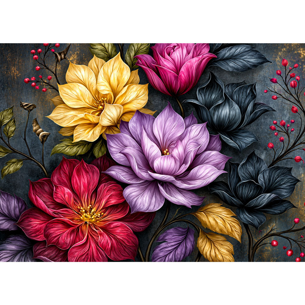 5D Diamond Painting – Blütenjuwelen der Mitternacht | Unique Diamond