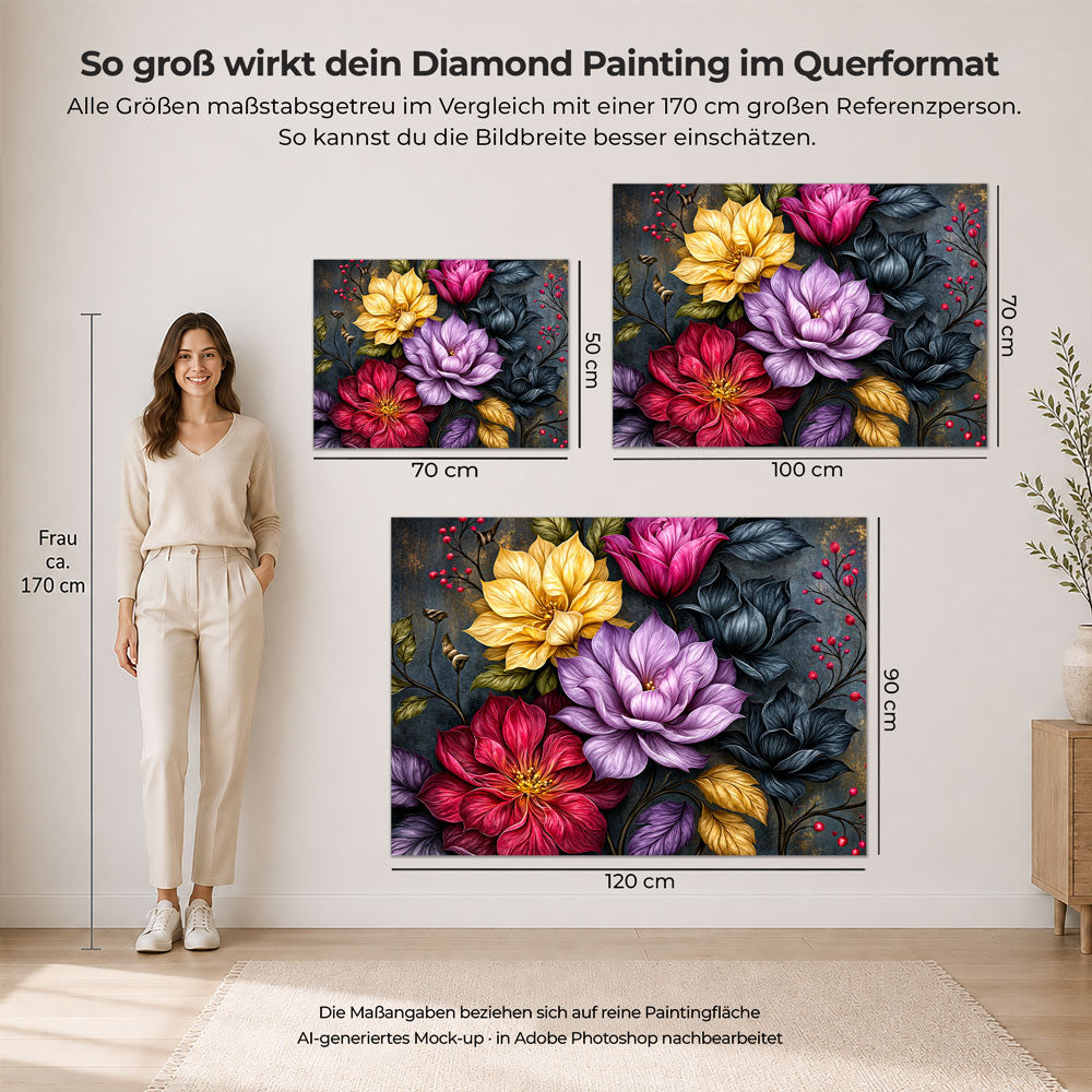 5D Diamond Painting – Blütenjuwelen der Mitternacht