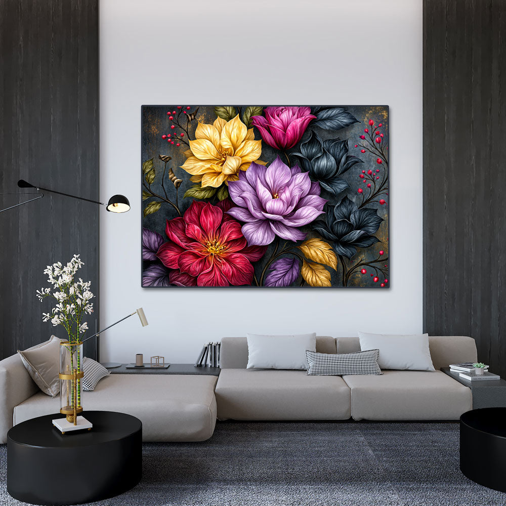 5D Diamond Painting – Blütenjuwelen der Mitternacht