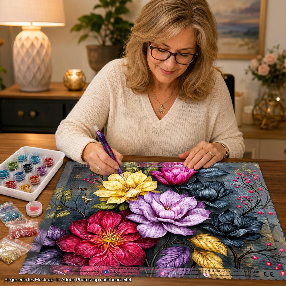 5D Diamond Painting – Blütenjuwelen der Mitternacht
