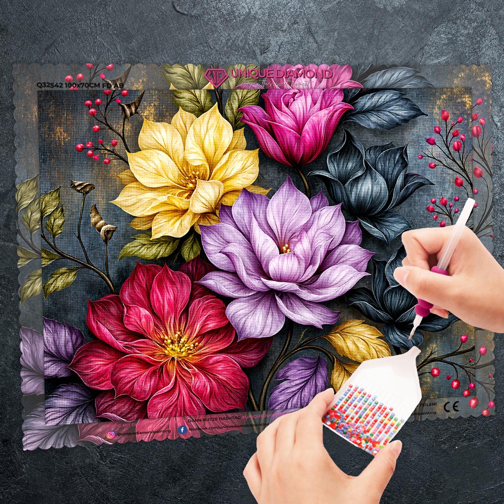 5D Diamond Painting – Blütenjuwelen der Mitternacht
