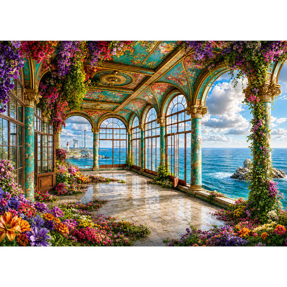 5D Diamond Painting – Blütenloggia am Azurmeer | Unique Diamond