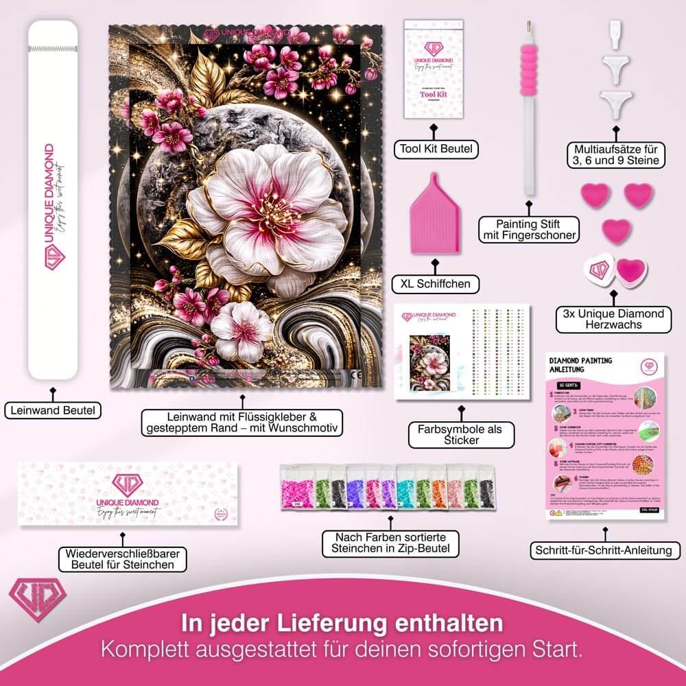 5D Diamond Painting – Blütenmond in Gold