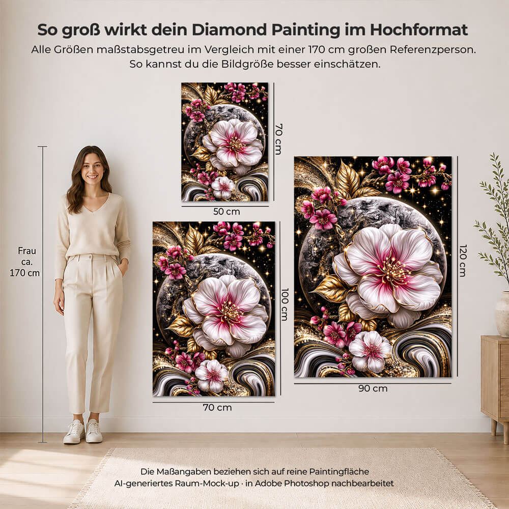 5D Diamond Painting – Blütenmond in Gold