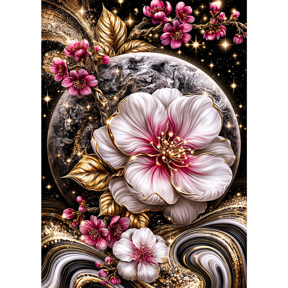 5D Diamond Painting – Blütenmond in Gold | Unique Diamond