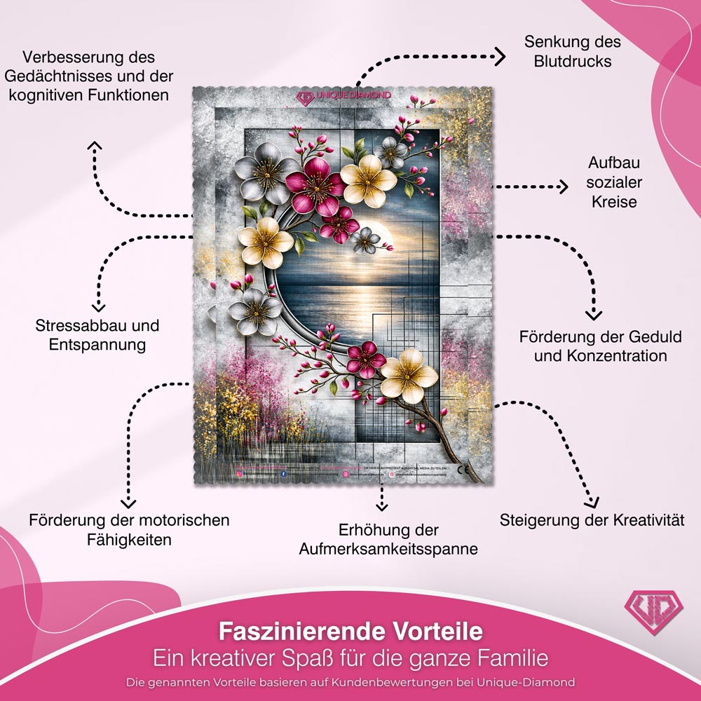 5D Diamond Painting – Blütenmond über dem stillen Meer