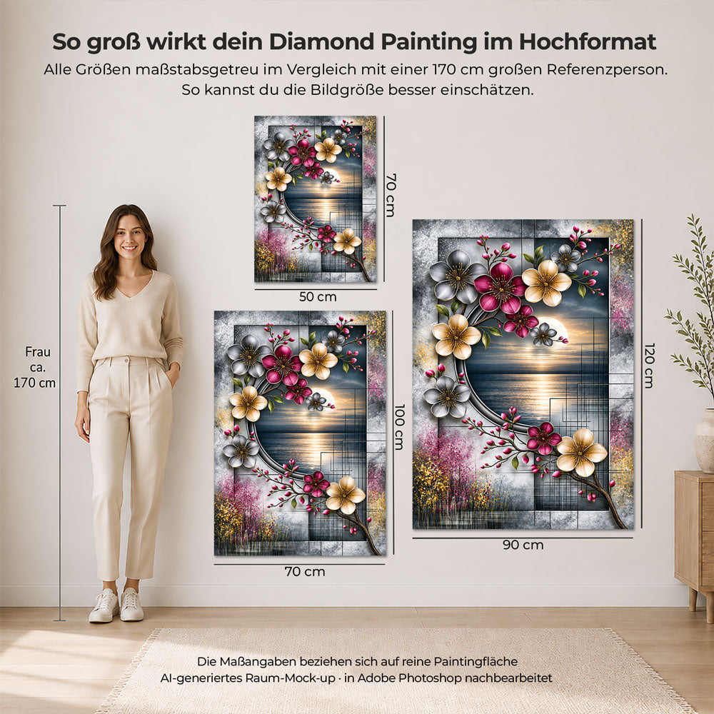 5D Diamond Painting – Blütenmond über dem stillen Meer