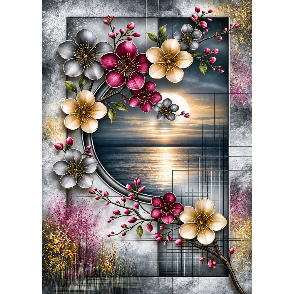 5D Diamond Painting – Blütenmond über dem stillen Meer | Unique Diamond