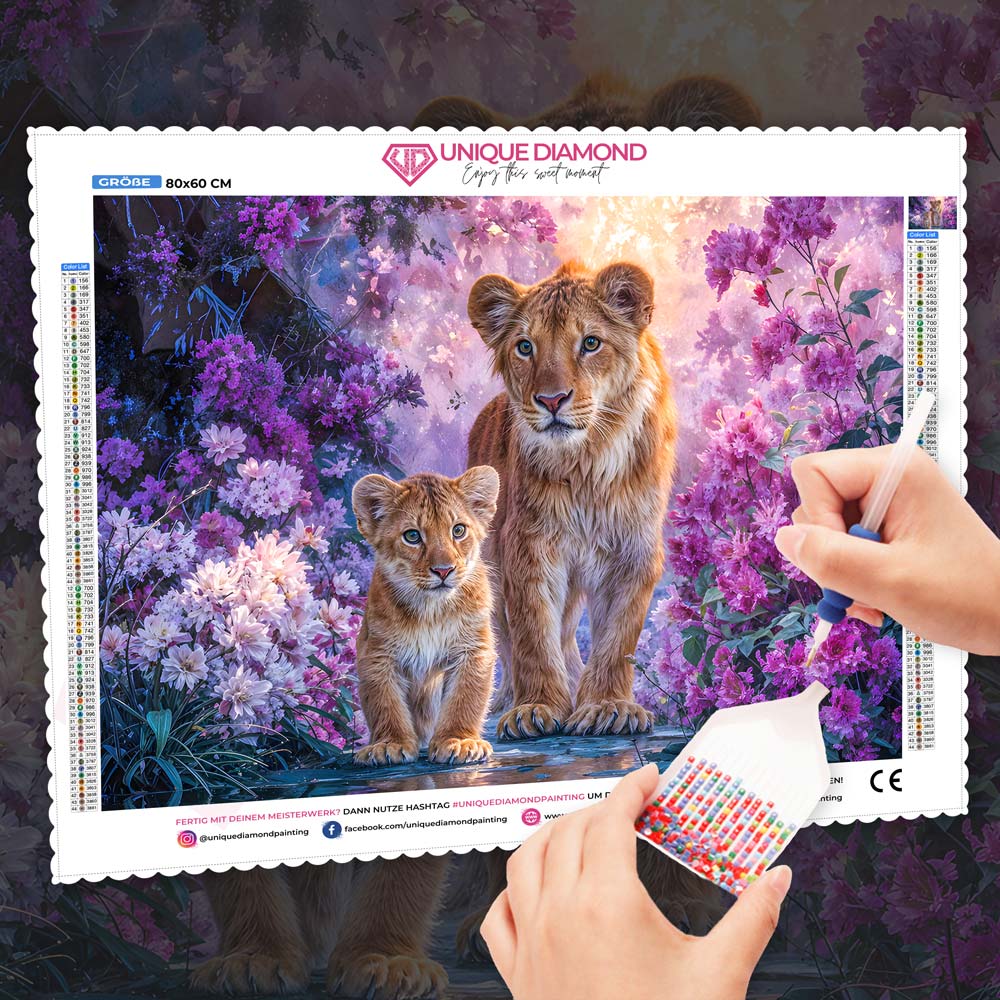 5D Diamond Painting – Blütenpfad der Löwen Unique-Diamond