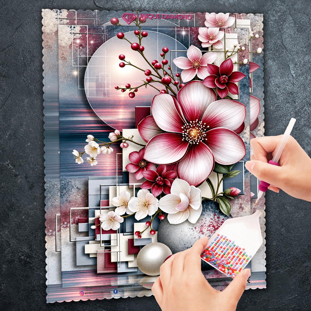5D Diamond Painting – Blütenpoesie in Rubin & Perlmutt