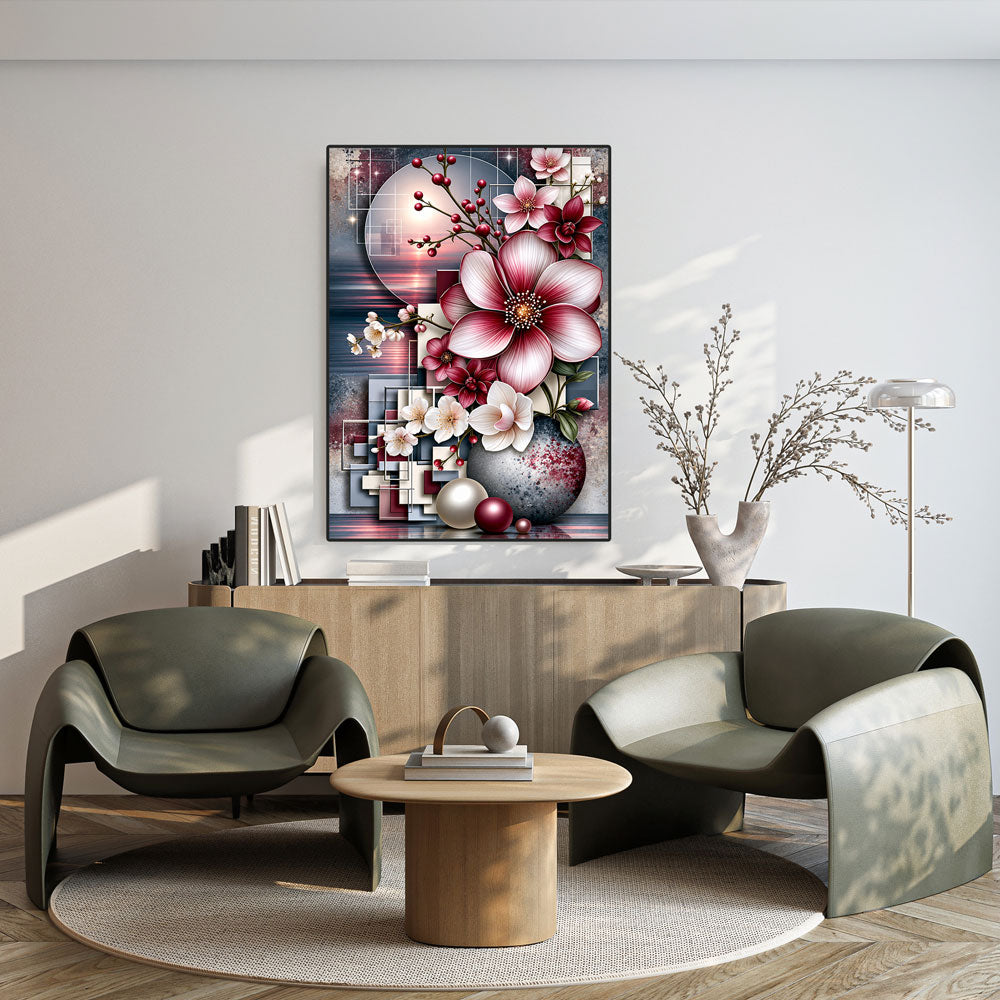 5D Diamond Painting – Blütenpoesie in Rubin & Perlmutt