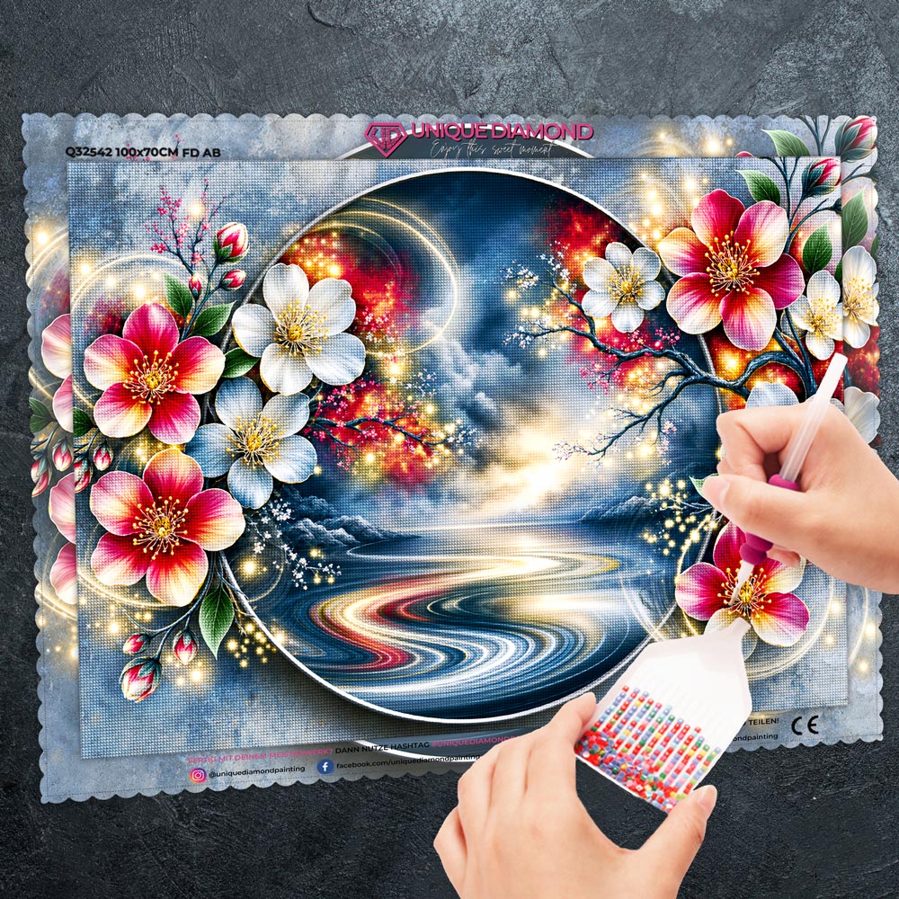 5D Diamond Painting – Blütenportal ins Goldene Licht