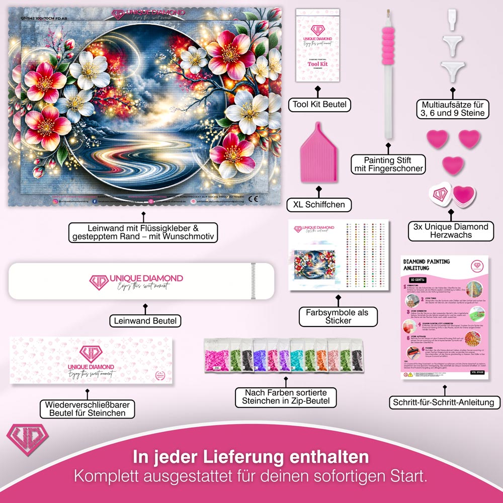 5D Diamond Painting – Blütenportal ins Goldene Licht