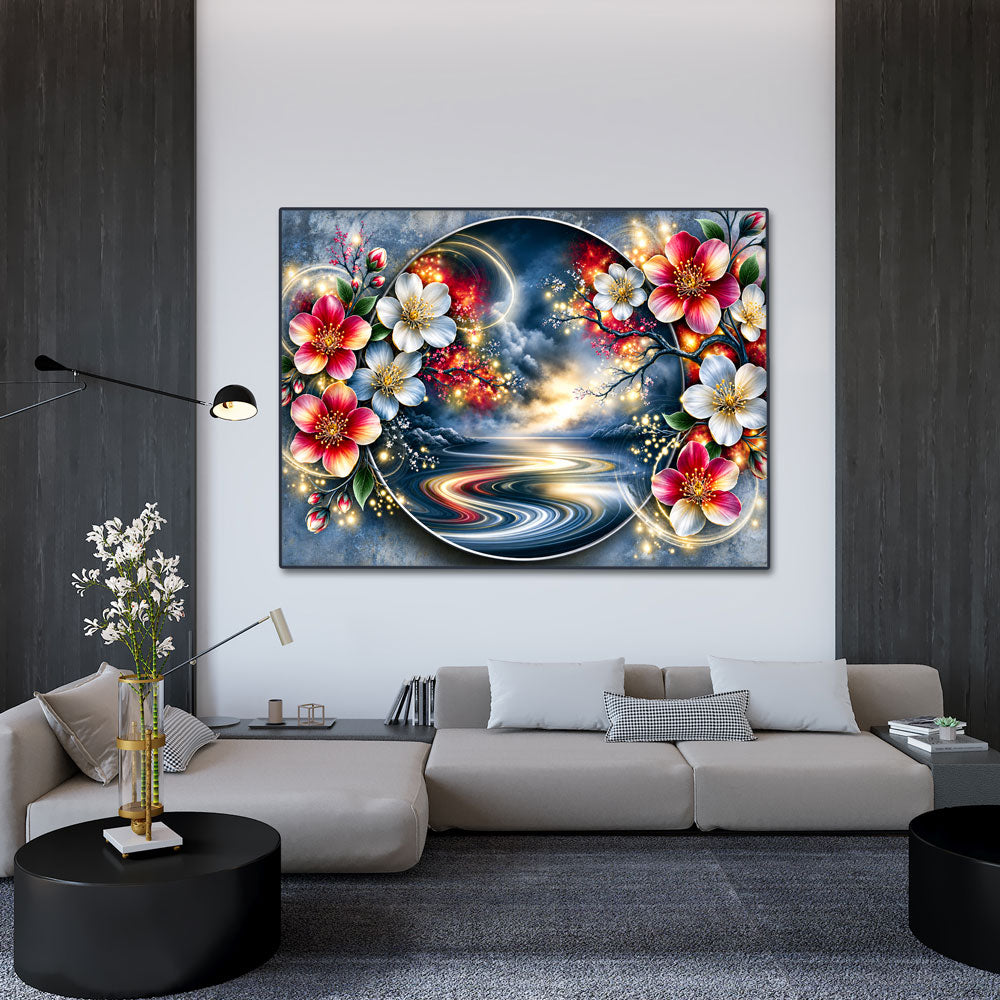 5D Diamond Painting – Blütenportal ins Goldene Licht